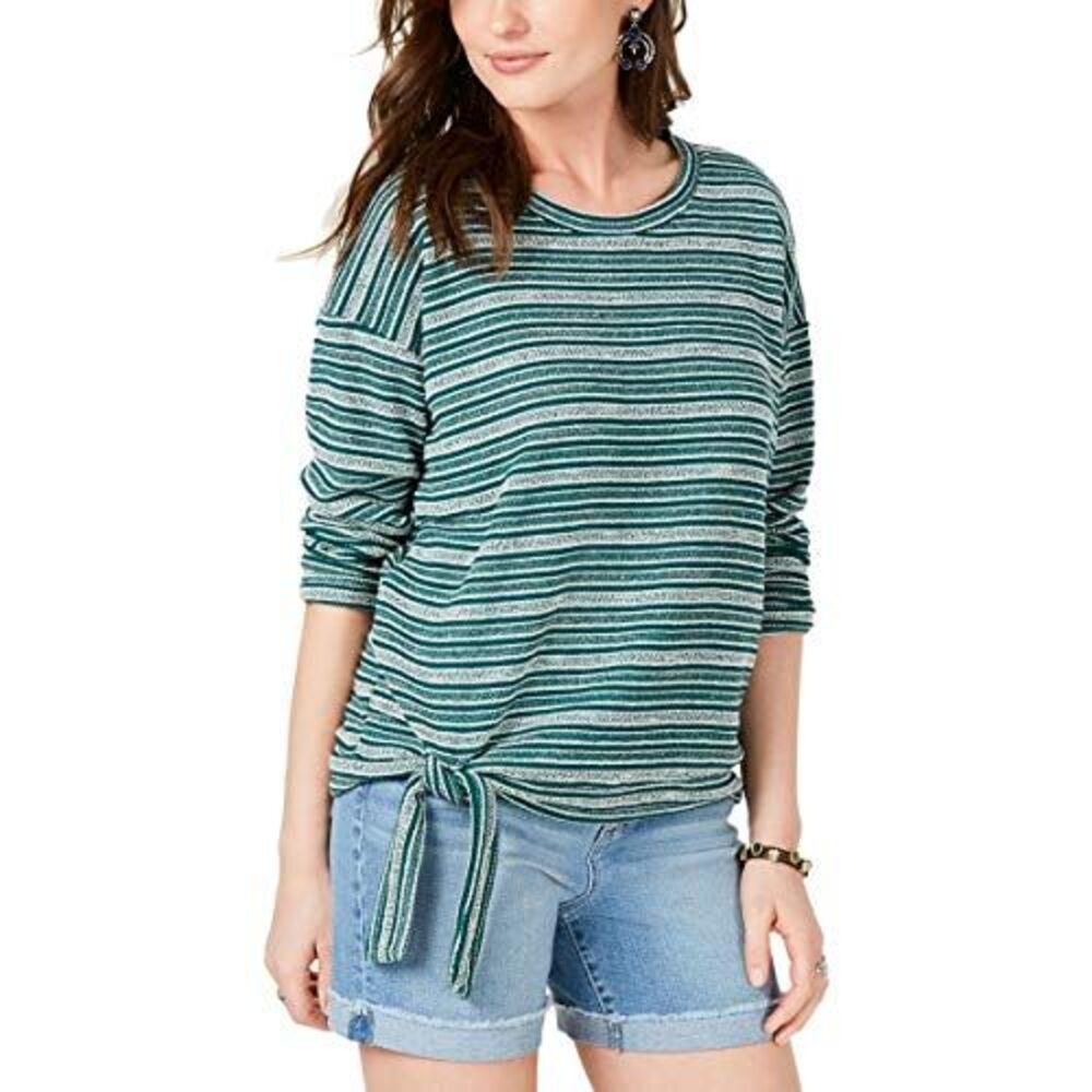 Style & Co. Striped Long-Sleeve Tie Top